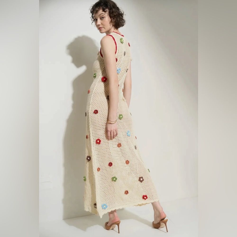 Cider Cream Knit Dress with Floral Accents